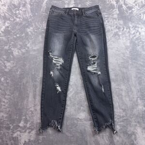 KanCan Jeans Women's Sz 28 Black Distressed Mid Rise Ankle Skinny Raw Hem